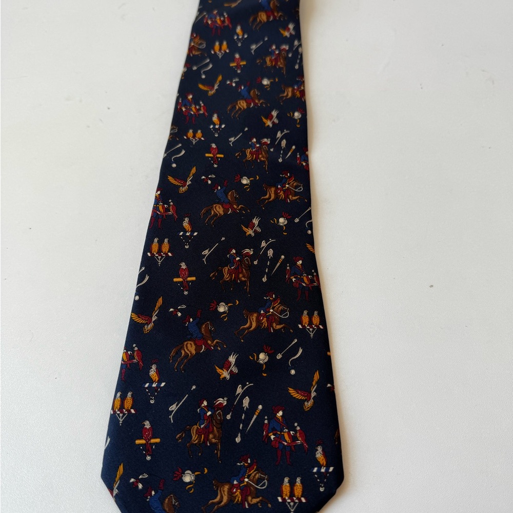 Salvatore Ferragamo Elegant Navy Blue Patterned Horse Polo Men's Neck Tie